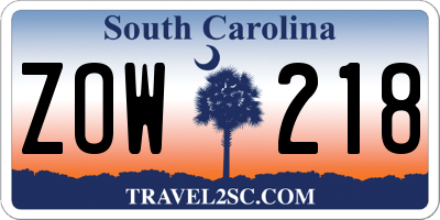 SC license plate ZOW218