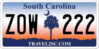 SC license plate ZOW222