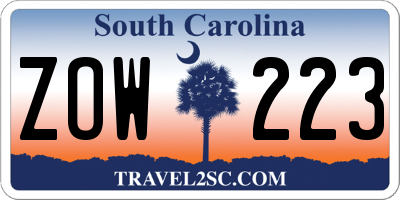 SC license plate ZOW223