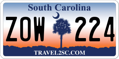 SC license plate ZOW224