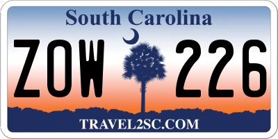 SC license plate ZOW226