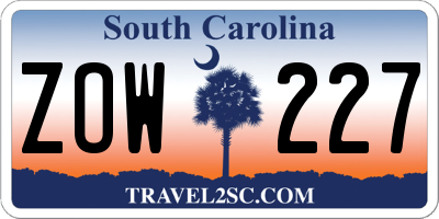 SC license plate ZOW227