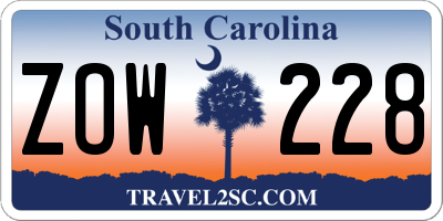 SC license plate ZOW228