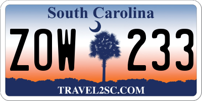SC license plate ZOW233