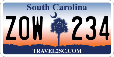 SC license plate ZOW234