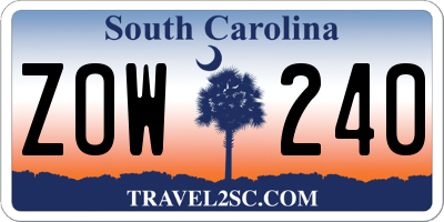 SC license plate ZOW240