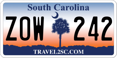 SC license plate ZOW242