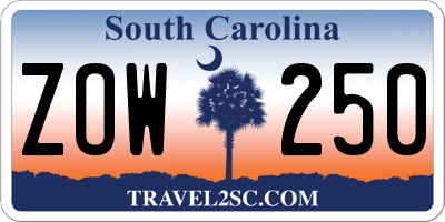 SC license plate ZOW250