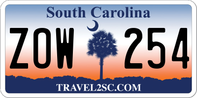 SC license plate ZOW254