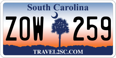 SC license plate ZOW259