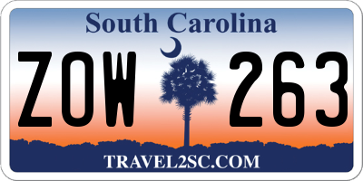 SC license plate ZOW263