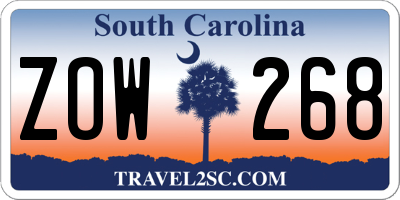 SC license plate ZOW268