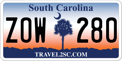 SC license plate ZOW280