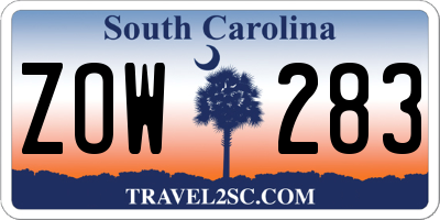 SC license plate ZOW283