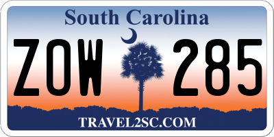 SC license plate ZOW285