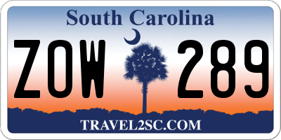 SC license plate ZOW289