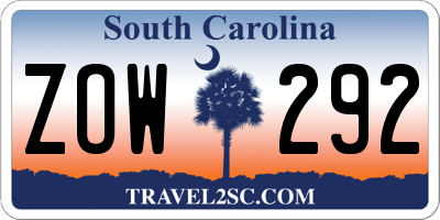 SC license plate ZOW292