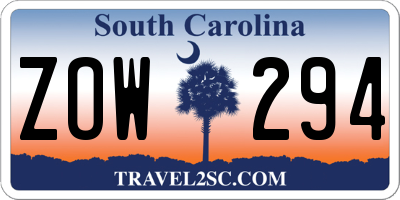 SC license plate ZOW294