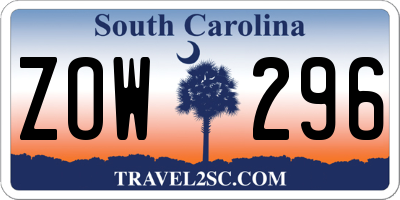 SC license plate ZOW296