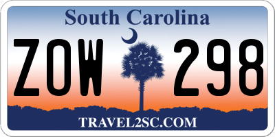 SC license plate ZOW298