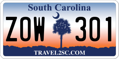 SC license plate ZOW301