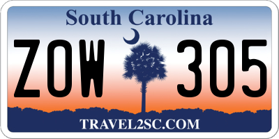 SC license plate ZOW305