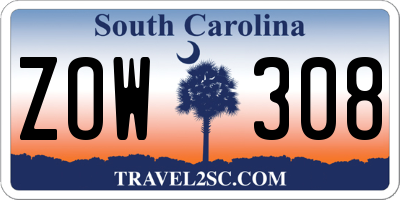SC license plate ZOW308