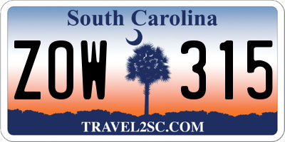 SC license plate ZOW315