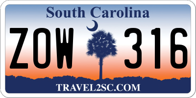 SC license plate ZOW316