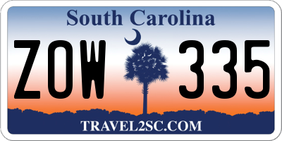 SC license plate ZOW335
