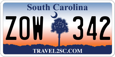 SC license plate ZOW342