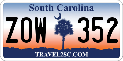 SC license plate ZOW352