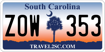 SC license plate ZOW353