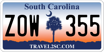 SC license plate ZOW355