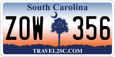 SC license plate ZOW356