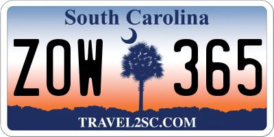 SC license plate ZOW365