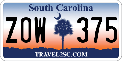SC license plate ZOW375