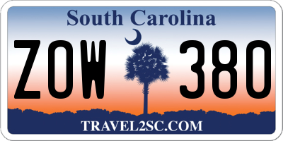 SC license plate ZOW380