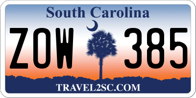 SC license plate ZOW385