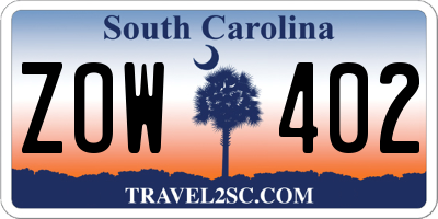 SC license plate ZOW402