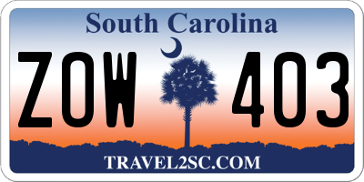 SC license plate ZOW403
