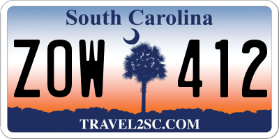 SC license plate ZOW412