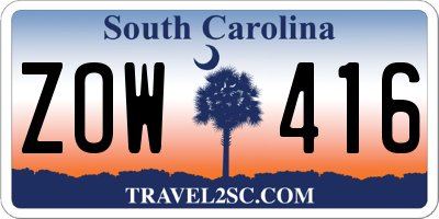 SC license plate ZOW416