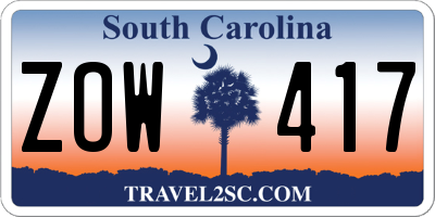 SC license plate ZOW417