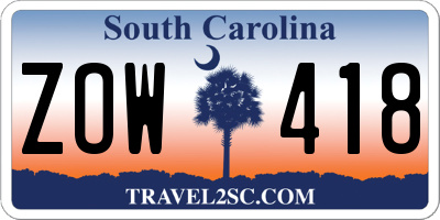 SC license plate ZOW418