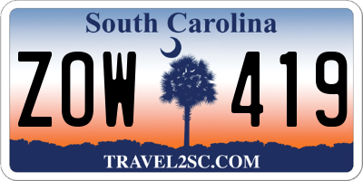 SC license plate ZOW419
