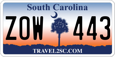 SC license plate ZOW443