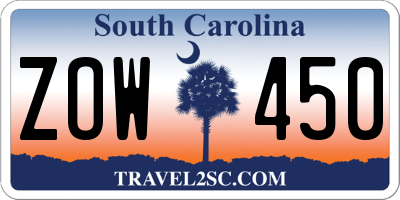 SC license plate ZOW450