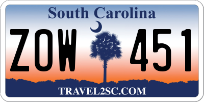 SC license plate ZOW451