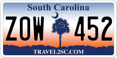 SC license plate ZOW452